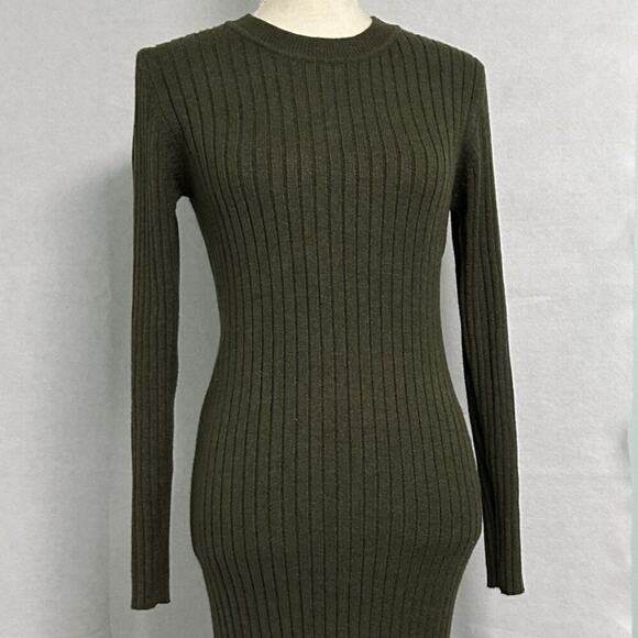 JDY Magna Rib Knit Midi Long Sleeve Bodycon Soft Sweater Dress Moss Green Large - Picture 3 of 13